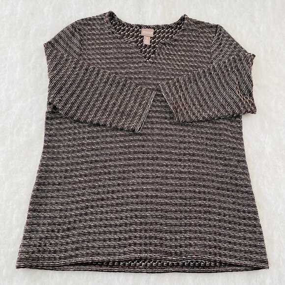 Chico's Womens Brown & White Textured Knit Striped Tunic Blouse Top Size 3 US XL - Picture 1 of 7
